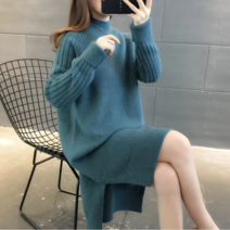 Momolatti 여성 기모 골지 루즈핏 롱 니트원피스