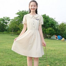 FANSYLI 중학생여여름한국판원피스소녀 스위트귀여운학생치마705호 5F