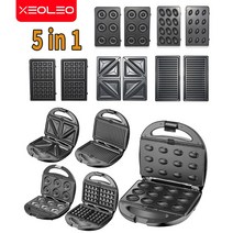 XEOLEO 5 in 1 와플 메이커 전기 샌드위치 메이커 버블 와플 메이커 피자/도넛/파니니 기계 주방 기구 비 스틱, 러시아_5