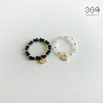 364days 귀여운 강아지 비즈반지 골드 퍼피 펜던트 금볼 화이트 크리스탈 반지 엄마랑 아이랑 커플반지 우정링 사이즈 선택가능