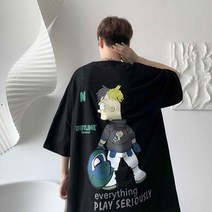 100% 순면 캐릭터 반팔 티셔츠 남여름 얇은 인스 하이 스트리트 루즈핏