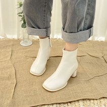 소가죽 아이보리 베이지 앵클부츠 5cm 발편한 둥근코 반부츠 낮은굽