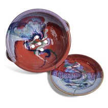 Larrabee Ceramics 2피스 베리 소쿠리 및 받침 세트 미국에서 수작업으로 제작 모브/레드 USA 미국, Mauve/Red