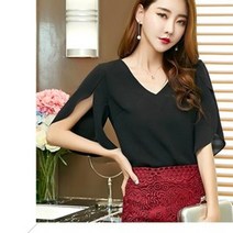 새로운 여성 여름 v 칼라 블라우스 셔츠 탑 쉬폰 프릴 반 소매 분할 중공 캐주얼 느슨한 우아한 블라우스 blusas