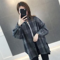 여성 봄 체크 자켓 코디 긴팔 캐주얼 코트 루즈핏 싱글
