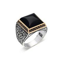 남성용 925 스털링 실버 반지 진짜 순수 오닉스 루비 청금석 호랑이 눈 마노 청록색 돌 수제 터키 보석