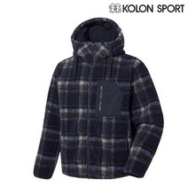 코오롱스포츠 [2021 F/W 가격인하] 남성 CHECK 플리스 후디 재킷_ TLJFW21511NAY