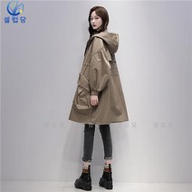 셀럽당 트렌치코트 여 하프 봄 패션 캐주얼 후드 코트