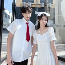 신혼여행 커플룩 허니문 원피스 커플티 휴양지 바캉스 시밀러룩 Photoshoot 커플 드레스에 대한 요정 약혼 반팔 프랑스 드레스