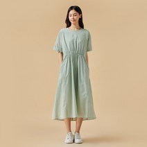 [JAJU/자주] 사각사각 코튼 스트링 반팔 원피스_민트