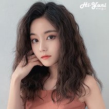 하이유니 히피펌 반가발 셀프 붙임머리 여자 여성 헤어 피스 패션 부분 가발, 35cm, 다크브라운