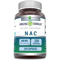 나우푸드 nac 영양제 NACC nacl Amazing Formulas NAC N-아세틸 시스테인 600mg 250 캡슐 비 GMO 글루텐 프리 미국산, 1개
