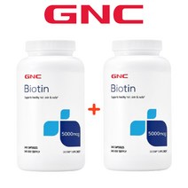 (1+1) 지엔씨 GNC 비오틴 5000 mcg 수용성 비타민B 바이오틴 헤어스킨네일 Biotin 240캡슐 2팩