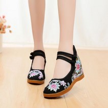 7cm 여성 한복 꽃 신발 혼례 폐백 전통 꽃신 선물 할머니 에스닉 스타일 캔버스 하이힐