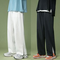 Mao가을 겨울 남성 그레이 화이트 Ins 일본식 홍콩 스타일 느슨한 넓은 다리 스트레이트 바지 캐주얼 슬릿 바지