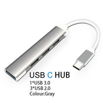 USB C 허브 어댑터 4in1 미니 휴대용 3.0 멀티 포트 MacBook Air/Pro iPad Pro /19/18 iMac XPS, [02] Type C 3.1 Gray