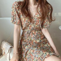 하늘하늘 시원한 쉬폰소재 여성스런 봄꽃 원피스