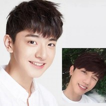 남자 똑딱핀 앞머리 인모 부분가발, 다크브라운, ONE SIZE