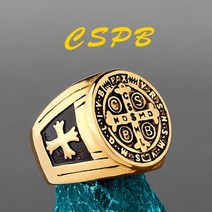세인트 베네딕트 Cspb 골드 블랙 크로스 남자 반지 펑크 힙합 친구 남성 스테인레스 스틸 쥬얼리 창의력 선물 도매