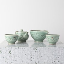 청자 동백꽃 2인 다기세트 다도세트