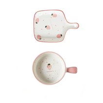 BLOWFISH FUGU 딸기 접시 도자기 손잡이 접시 손잡이 그릇 세트, 손잡이 그릇+앞접시