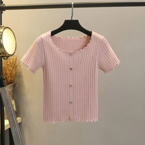 이노뱅크 웨이브 끝단 골지 반팔 크롭 가디건 INO292A