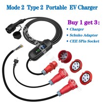 전기 자동차 EV 충전기 타입 2 16휴대용 EVSE CEE 플매트 카펫 매트 러그 11KW 충전 케이블 IEC 62196-2, 한개옵션0