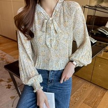 플라워 셔츠 루즈 옐로우 샤랄라 블라우스 핏 여성