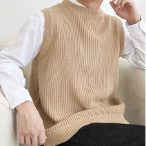 국내산 남자 라운드 하찌 니트 무지 조끼 베이지 봄