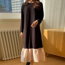 여성용 로제 배색 프릴 원피스