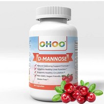 OHOO D-Mannose 1000mg 천연 클렌즈 크랜베리 주스 파우더 히비스커스 꽃 추출물 및 민들레 허브 추출물 60 캡슐