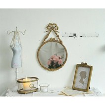 쉐비블랑체 엔틱 인테리어 리본 거울 빈티지 프렌치 원형 탁상 벽걸이 카페 화장대 미러