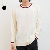 남성 손목 넥라인 삼색 배색 포인트 라운드 니트티