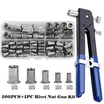 리벳도구150PCS M3 M8 알루미늄 리벳 너트 널링 플랫 헤드 나사 삽입 캡 1PC 건, 100x with Plier