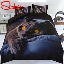 이불 커버 세트 3D 인쇄 만화 고양이 다크 블루 침구 싱글 킹 220x240 Housse Couette 플랫 시트 4pc 침대 린넨