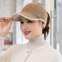 RTXSPORTS 겨울 골프모자 2종 여성 니트썬캡 썬바이져 복면마스크 방한마스크 모자+마스크+목도리 일체형, 니트썬캡(베이지)