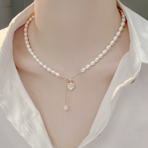 XXMZ 여성 못난이 담수 진주 자개 큐빅 펜던트 태슬 드롭 체인 목걸이