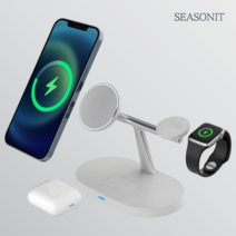시즈닛 아이폰 무선 맥세이프 3in1 애플워치 갤럭시 에어팟 고속 충전기 거치대, 1개