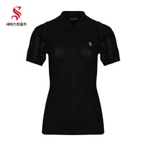 [세바스찬] [골프](국내생산) 23 S/S 여성 카라 골조직 반팔 니트 3308 골프웨어, 색상:블랙 / 사이즈:95