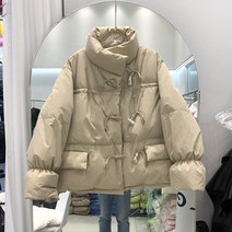 캐주얼 포켓 라쿤 러블리 여자 더플패딩 폭스퍼 다운 스트링 겨울 하이넥 패치