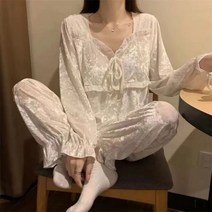 여성 잠옷 세트 부드럽고 루즈한 v넥 스위트 홈웨어 프렌치 스타일 세련된 봄 캐주얼 심플한 레이지 올 매치 얼짱 패션 소녀 스타일