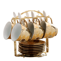 유럽식 세라믹 커피잔 세트 거실 가정용 물컵 머그컵 우유잔, 밀크 골드 6컵 6접시 6스푼 증정대