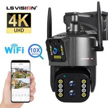 LS 비전-8mp 4K IP 카메라 야외 와이파이 PTZ 3 렌즈 듀얼 스크린 10 배 광학 줌 자동 추적 방수 보안 CCTV 캠, WIFI 8MP Add 64GB_미국 플러그