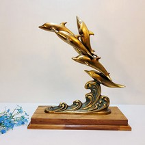 브론즈아트공방 돌고래6마리 동물조각상 조형물 청동황동공예 금속공예 주물 황동 청동 인테리어소품