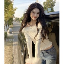 오프숄더 니트 홀터넥 어깨 메쉬 레드 숏 와이어리스 모피 컬러 V넥 원 숄더 니트 스웨터 탑 여성용 바닥 셔츠와 스웨터