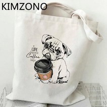 쇼핑백 퍼그 쇼핑 가방 bolsas de tela bolsa 재사용 가능한 캔버스 식료품 bolso 토트 백 cabas shoping ecobag, 6.54366