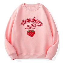 S-3XL 하라주쿠 귀여운 딸기 핑크 스웨트셔츠 Kpop 한국 스타일 플리스 소녀용 탑 아웃웨어 봄