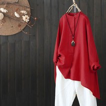 린넨 블라우스 여자 봄 여름 가을 무지 면마 상의 캐주얼 언발란스 밑단 셔츠 루즈한 면 마셔츠 차이나넥 반오픈