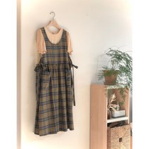 슬로웰 셔링원피스 깅엄체크 커플 뷔스티에 구김없는 타탄 고방체크 원피스 앞치마 세트