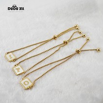 뚜루뚜루 써지컬 스틸 18K 골드 천연자개 이니셜 팔찌 P00216조절 가능 영문 영어 알파벳 26자모 A~Z 패션 팔찌 이름 선물 기념 우정 개성